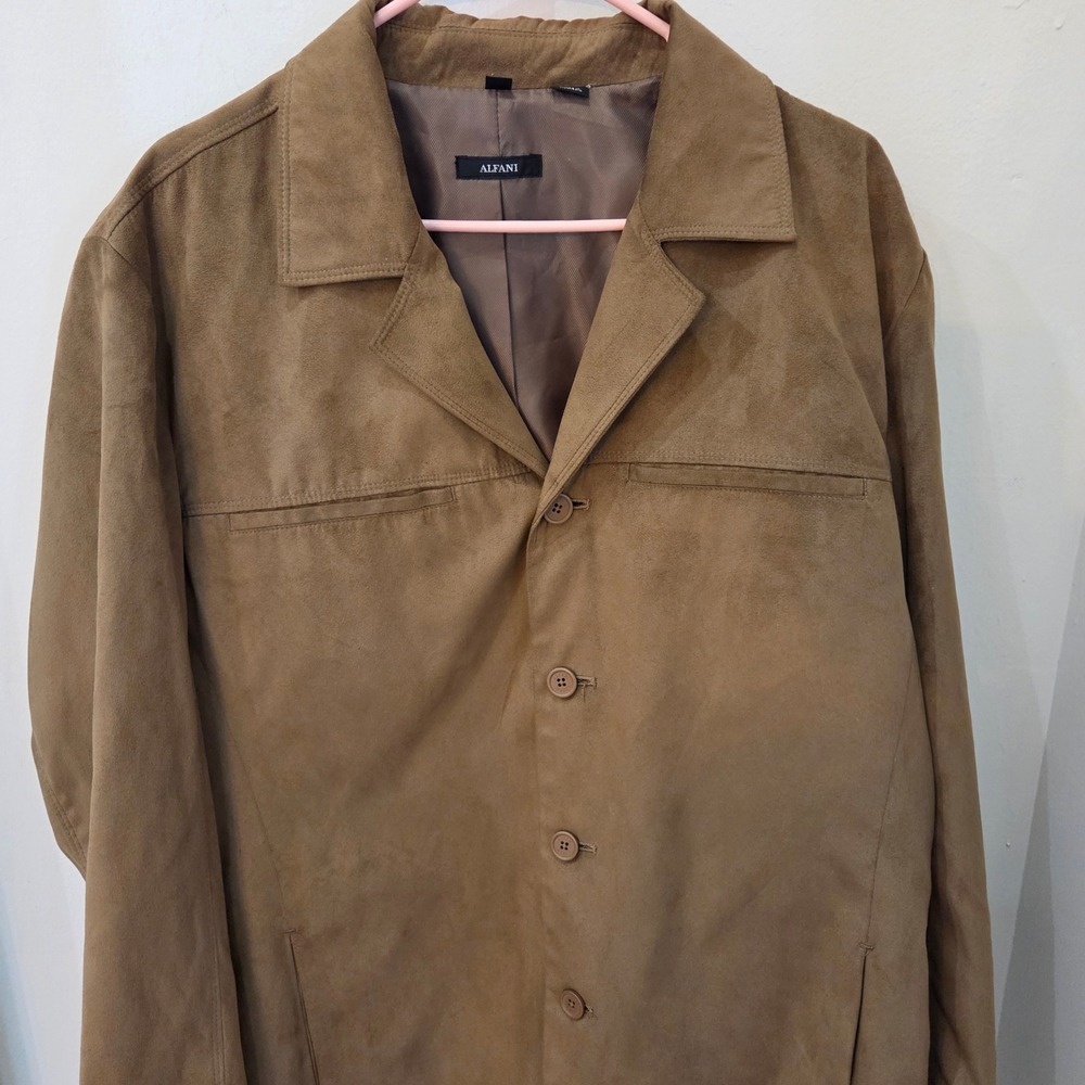 Alfani Faux Suede Jacket Large Tan Brown Button Front Blazer Coat WPL 8046